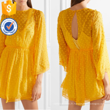 Lâche Jaune Dentelle Mousseline de soie Trois-quarts Longueur Manches Mini Robe D&#39;été Fabrication En Gros Mode Femmes Vêtements (TA0285D)